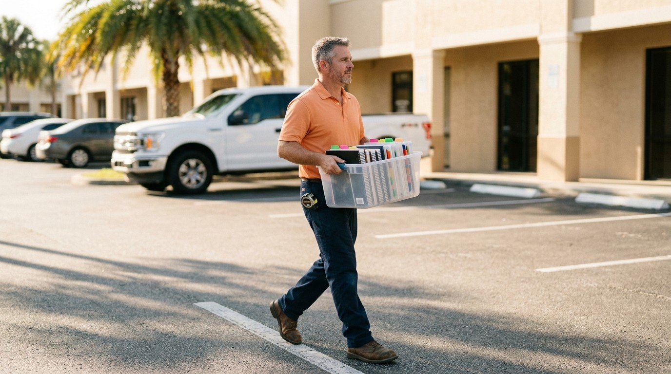 A candidate arrives early carrying his materials, following the florida contractor exam day preparation checklist.