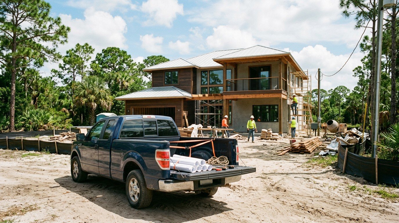 A Florida home construction site illustrating the scope of a residential contractor license florida.