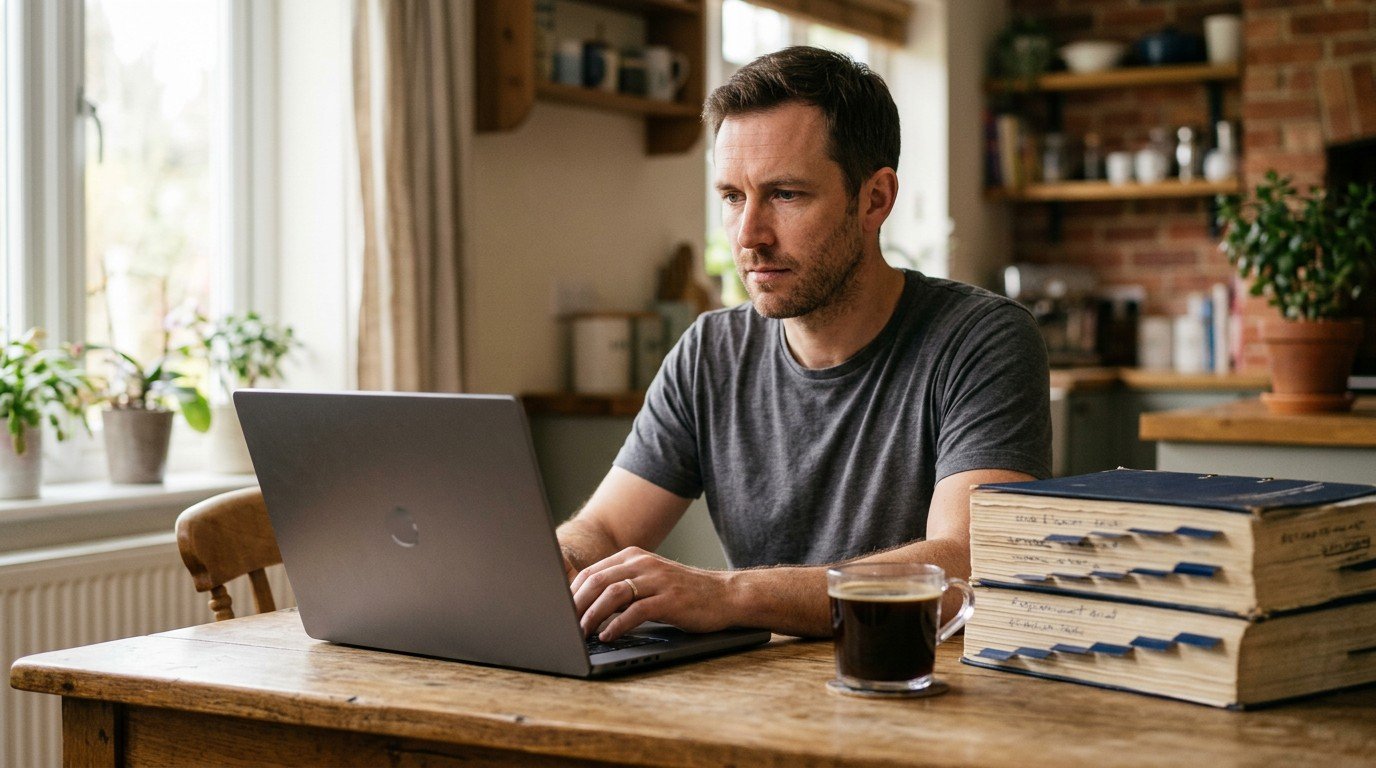 An exam candidate studies on his laptop to qualify for the official nascla testing locations.