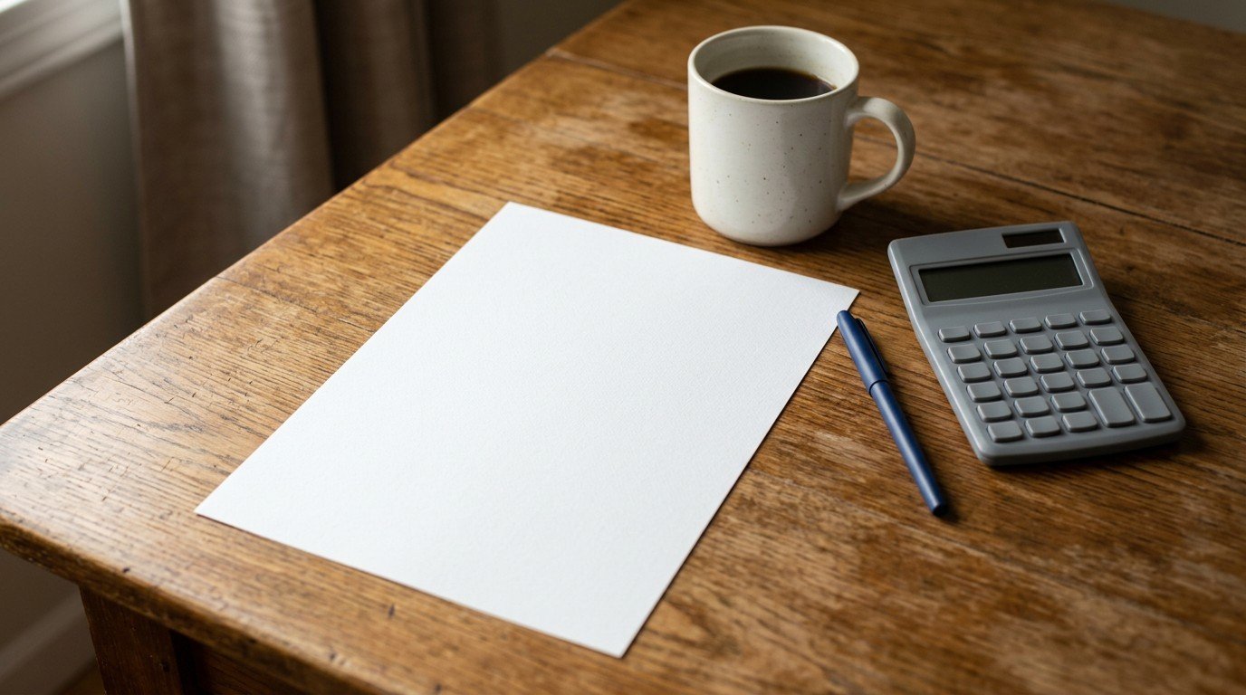 Blank application paper, pen and calculator on a desk, ready for the licence filing fee.