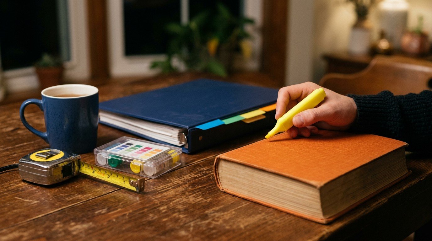 Study materials and reference books laid out for the florida pool contractor license exam.